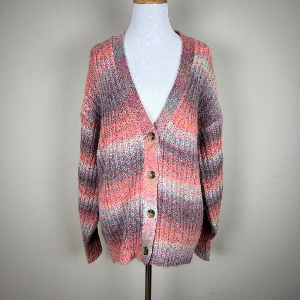 Sundance Cardigan‎ Sweater S Northern Lights Alpaca Wool Stripe Chunky Rib Knit